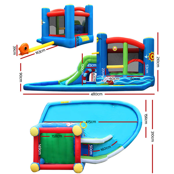 Happy Hop Inflatable Water Slide Jumping Trampoline Castle Bouncer Toy Splash