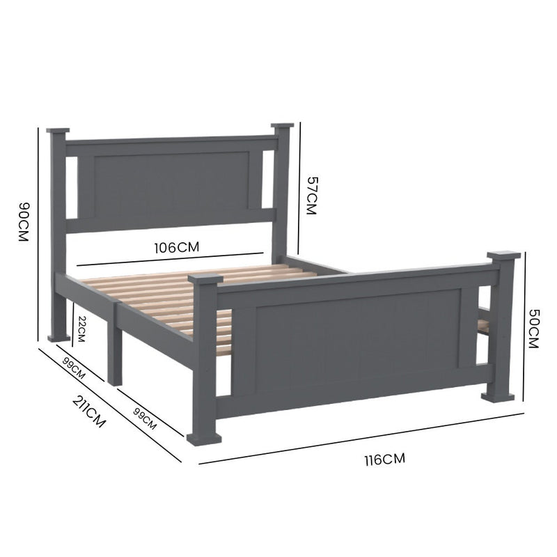 KINGSTON SLUMBER King Single Wooden Timber Bed Frame, Grey