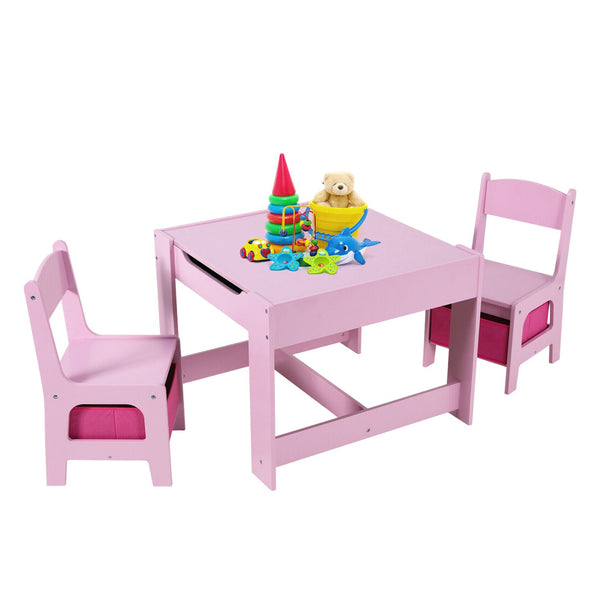 3PCS Kids Table and Chairs Set with Black Chalkboard (Pink)