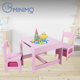 3PCS Kids Table and Chairs Set with Black Chalkboard (Pink)