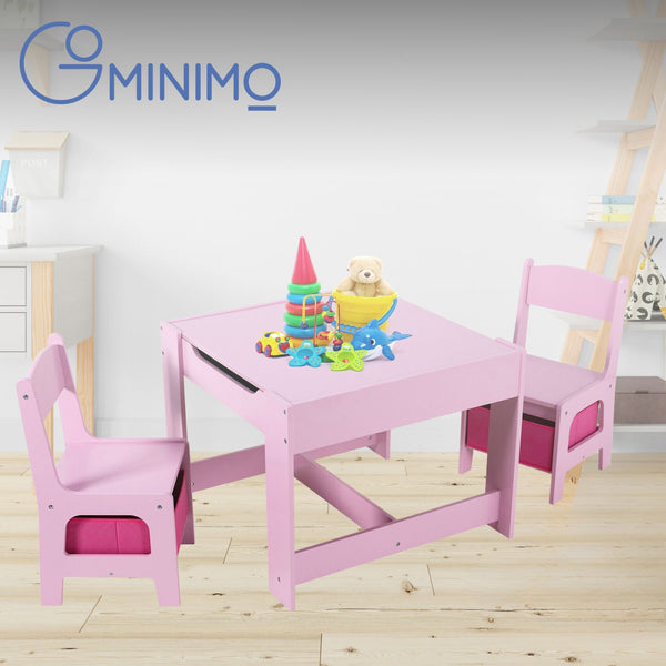 3PCS Kids Table and Chairs Set with Black Chalkboard (Pink)