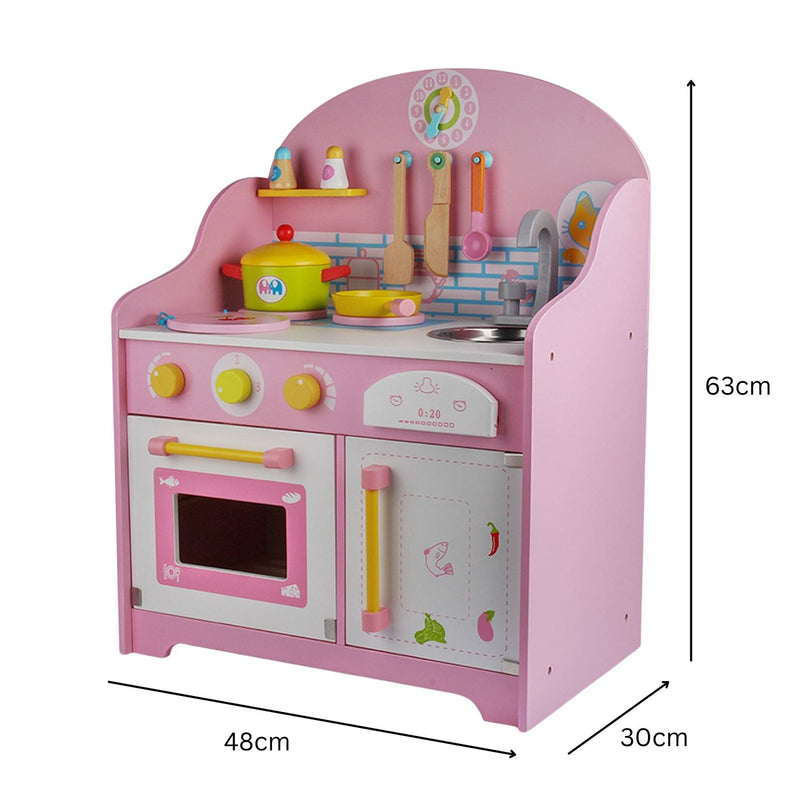 EKKIO Wooden Kitchen Playset for Kids with Clock (Japanese Style Kitchen Set, Pink) EK-KP-109-MS