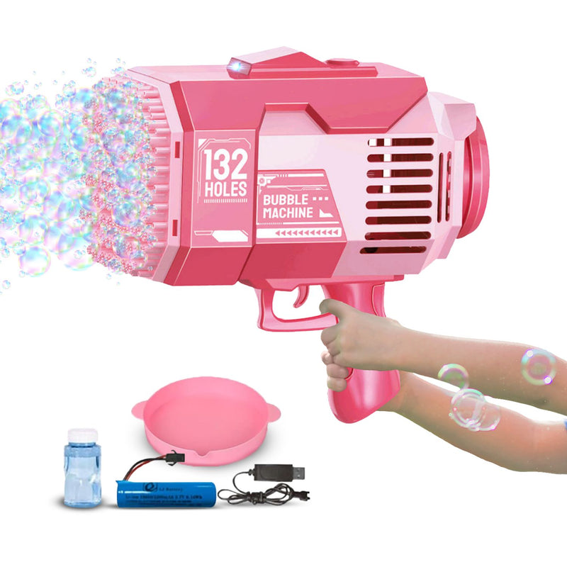 GOMINIMO 132 Holes Rechargeable Bubbles Machine Gun for Kids (Pink) GO-BMG-102-KBT