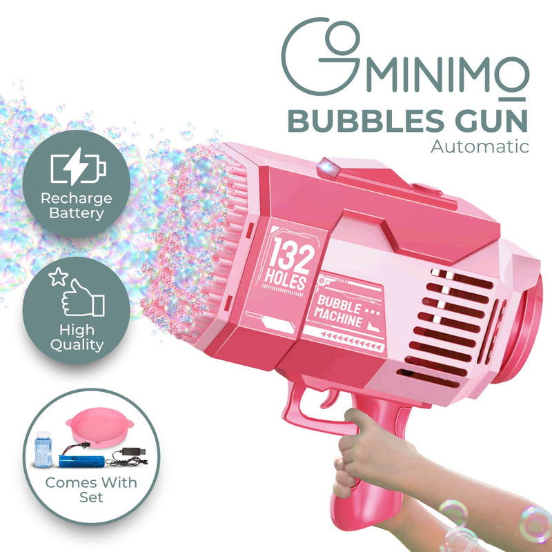 GOMINIMO 132 Holes Rechargeable Bubbles Machine Gun for Kids (Pink) GO-BMG-102-KBT