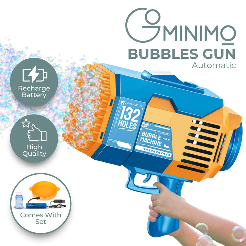 GOMINIMO 132 Holes Rechargeable Bubbles Machine Gun for Kids (Orange and Blue) GO-BMG-103-KBT