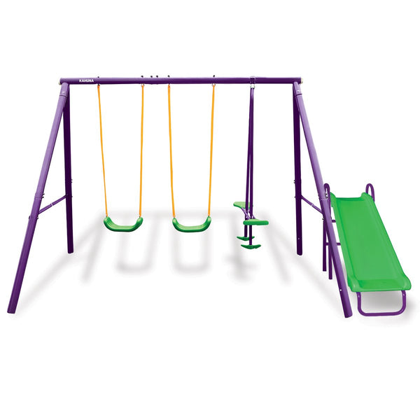 Kahuna Kids 4-Seater Swing Set with Slide Purple Green