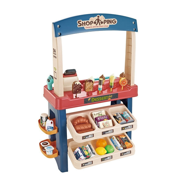 Kids Supermarket Ice Cream Cart Shop Dessert Food Pretend Role Play Set Toy Gift Blue