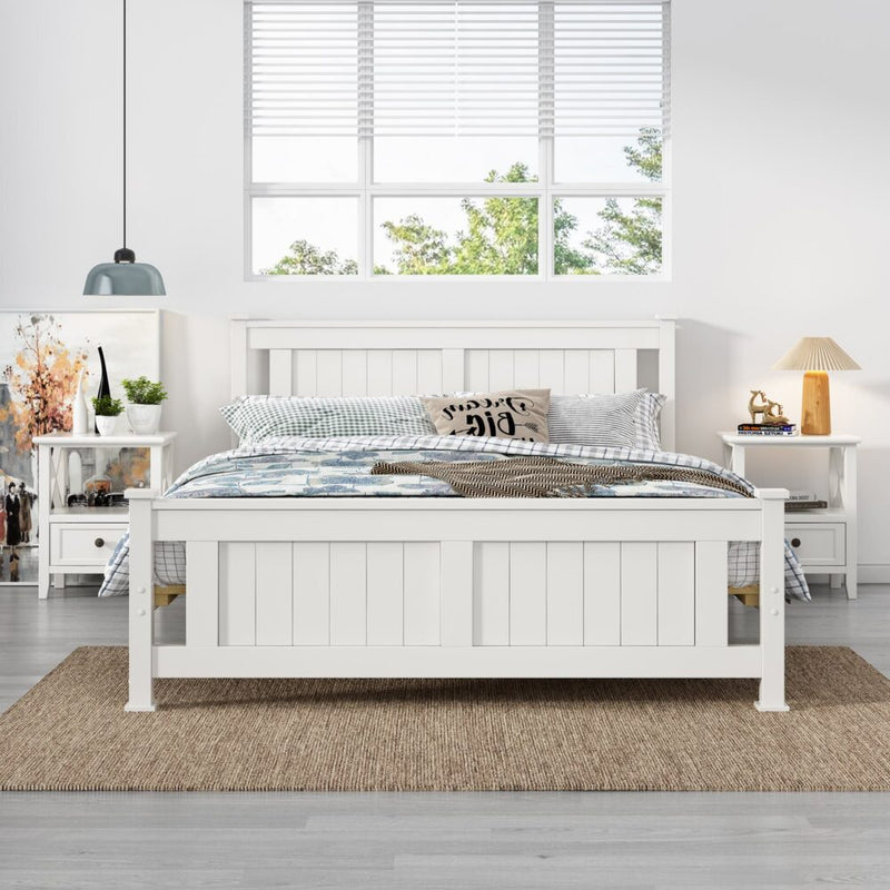 Double Solid Pine Timber Bed Frame-White