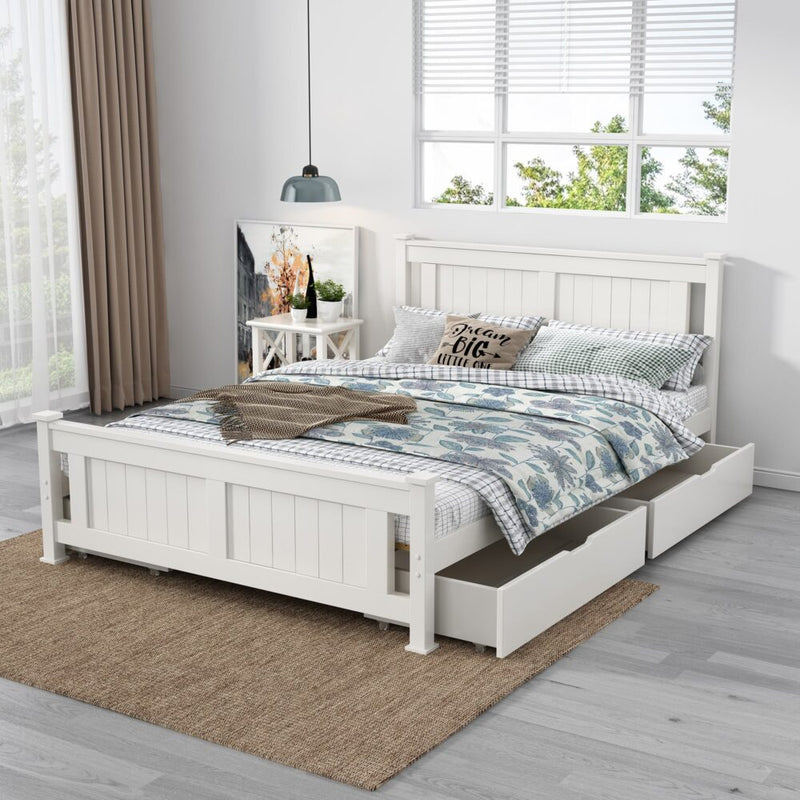 Double Solid Pine Timber Bed Frame-White