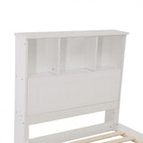 King Single Solid Pine Timber Bed Frame with Bookshelf Storage Headboard- White