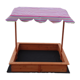 Kids Wooden Toy Sandpit with Adjustable Canopy