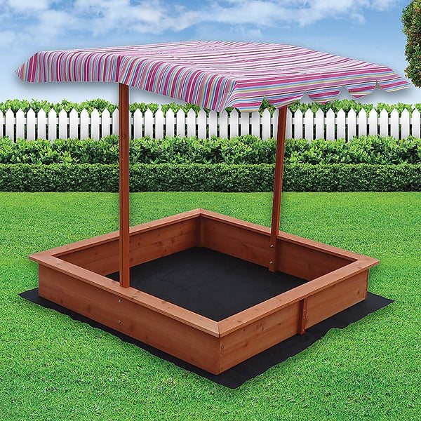 Kids Wooden Toy Sandpit with Adjustable Canopy