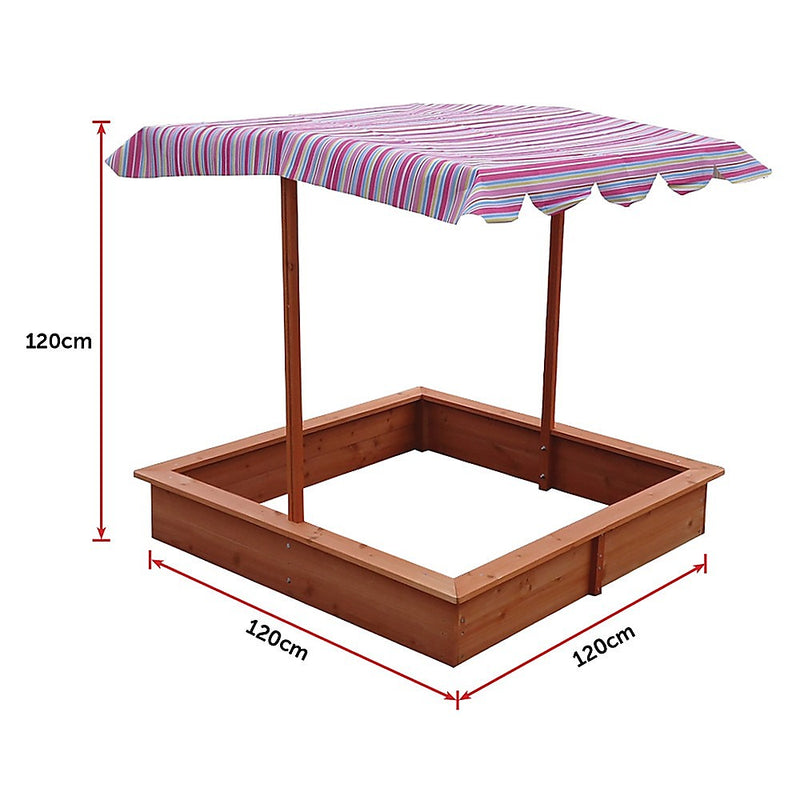 Kids Wooden Toy Sandpit with Adjustable Canopy