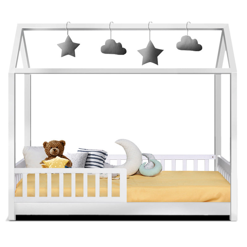 Artiss Bed Frame Wooden Kids House Frame White ROCK